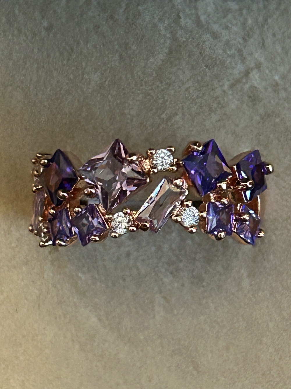 Eternity Bound - Rose Gold Plated Amethyst Cubic Zirconia Cluster Cocktail Ring